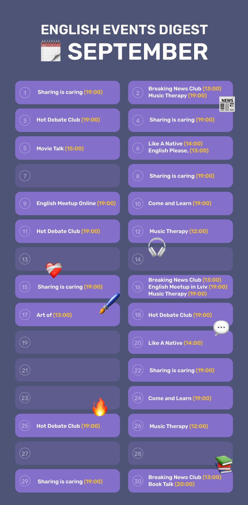 English events digest